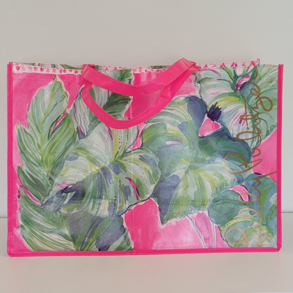 New LILLY PULITZER Palm Beach Reusable Waterproof Shopping Tote Gift Bag